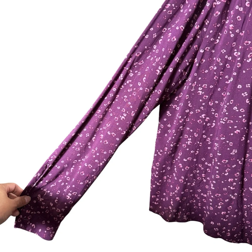 Anthropologie Cloth & Stone Jinna Floral Ruffle Blouse Purple Medium - Picture 7 of 11